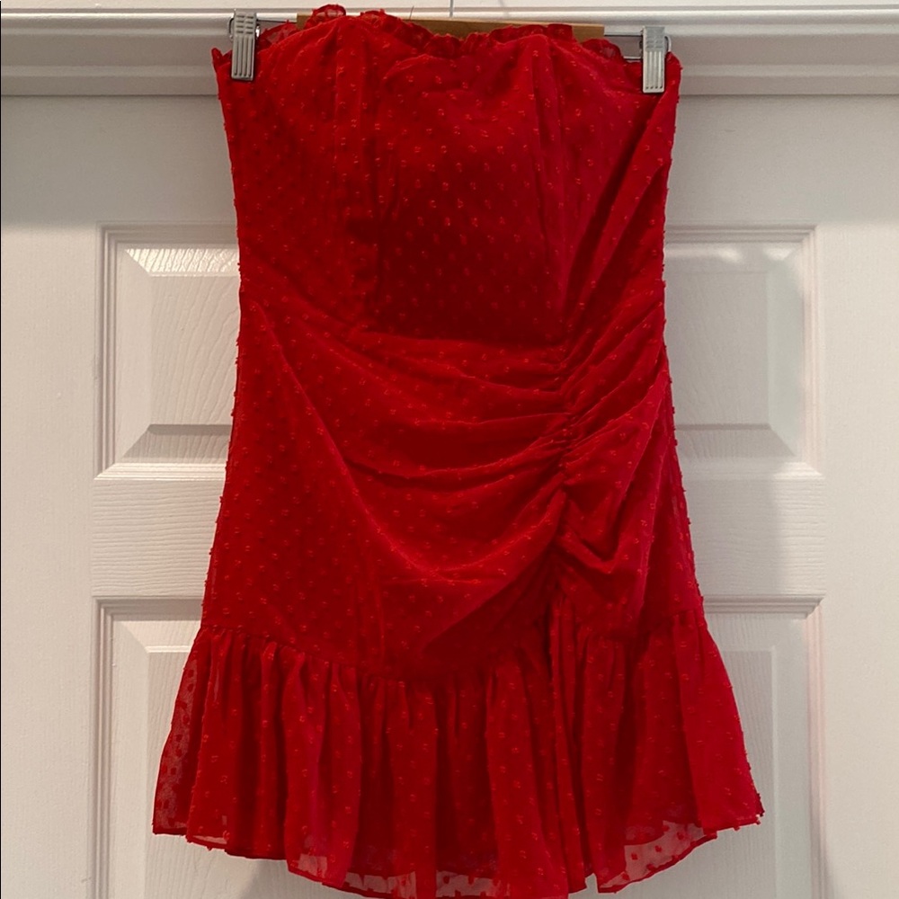 Hello Molly Red Ruched Strapless Bodycon Dress